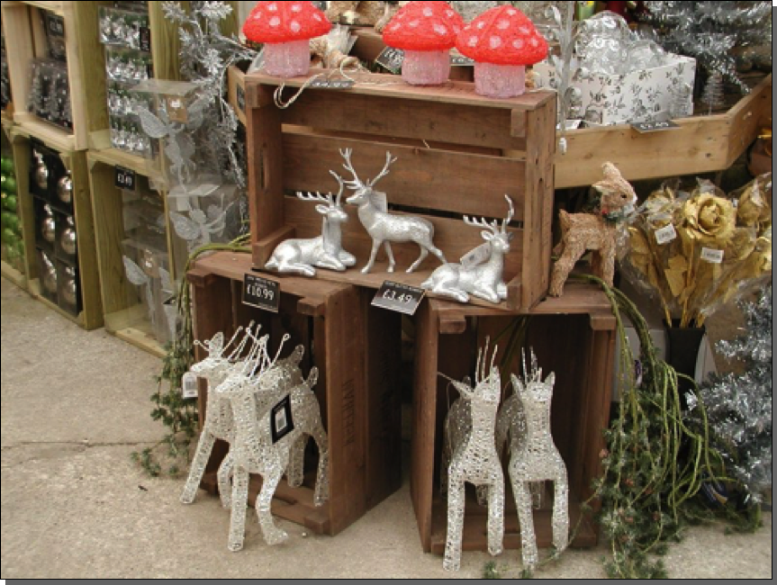 Repro english Half bushel & bushel boxes in display in Keelham Farm Shop

